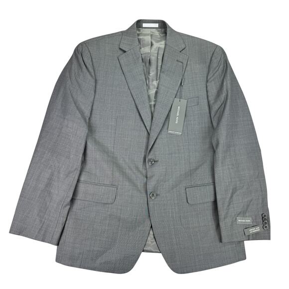 Michael Kors Mens Kris Modern Fit Stretch Wool Blend Suit Jacket Light Gray 41R